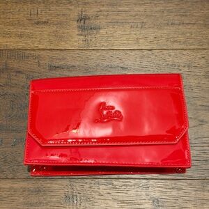 Christian Louboutin Red Faux Patent Leather Clutch Cosmetic Bag